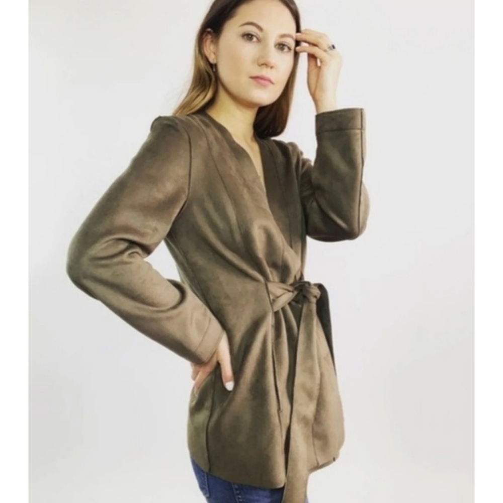 ZARA Faux Suede Front Tie Jacket